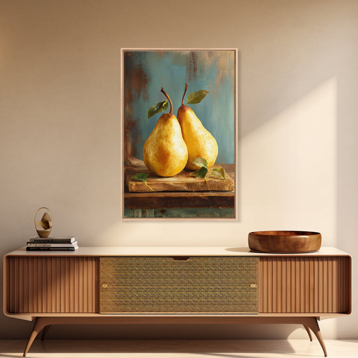 Farmhouse Pears on a Wooden Board Framed Canvas Print, Kitchen Art, Wall Decor, Kitchen Decor, Abstract Art, Kitchen, KIT-2x3-41