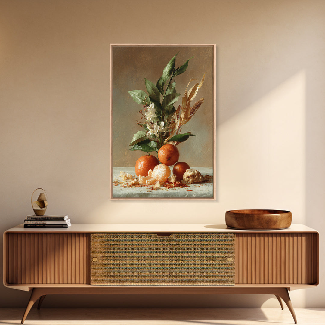 Orange Citrus Botanical Branch Framed Canvas Print, Kitchen Art, Contemporary Art, Kitchen Decor, Kitchen, Kitchen Wall Art, KIT-2x3-43