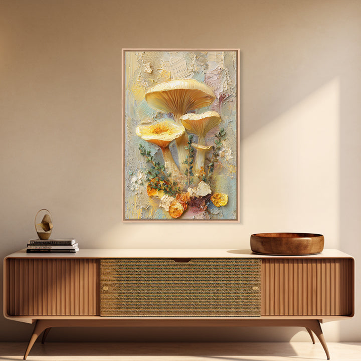 Mushrooms and Thyme Botanical Study Framed Canvas Print, Kitchen Art, Wall Art, Kitchen Decor, Kitchen, Kitchen Wall Art, KIT-2x3-47