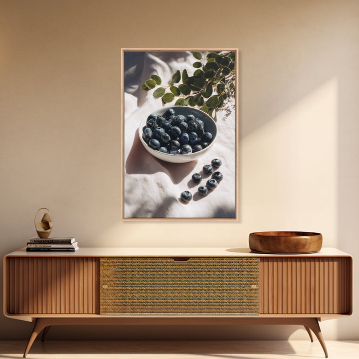 Blueberries in a White Bowl Framed Canvas Print, Kitchen Art, Room Decor, Kitchen Decor, Oil Painting, Kitchen, Digital Art, KIT-2x3-51