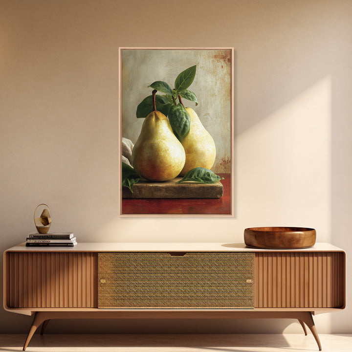 Farmhouse Pears on a Wooden Board Canvas Print, Kitchen Art, Digital Wall Art, Kitchen Decor, Fine Art, Kitchen, Kitchen Prints, KIT-2x3-65