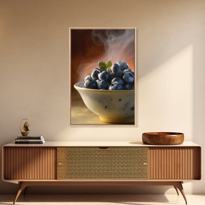 Blueberries in a White Bowl Framed Canvas Print, Kitchen Art, Art Prints, Kitchen Decor, Fine Art, Kitchen, Modern Art, KIT-2x3-75