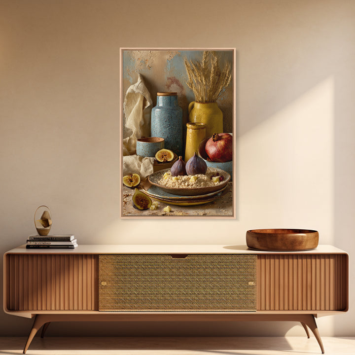 Figs Pomegranates and Linen Composition Framed Canvas Print, Kitchen Art, Wall Decor, Kitchen Decor, Abstract Art, Kitchen, KIT-2x3-78