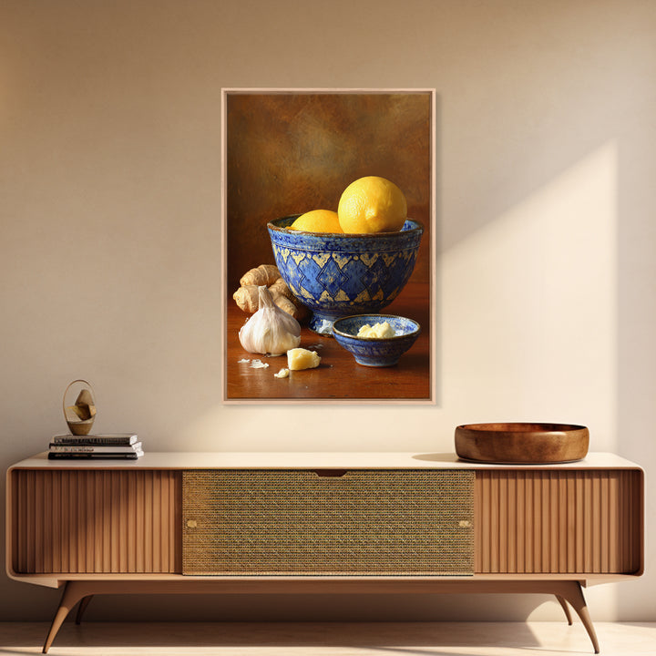 Lemons and Blue Ceramic Bowl Still Life Canvas Print, Kitchen Art, Prints, Kitchen Decor, Fine Art, Kitchen, Kitchen Wall Decor, KIT-2x3-82