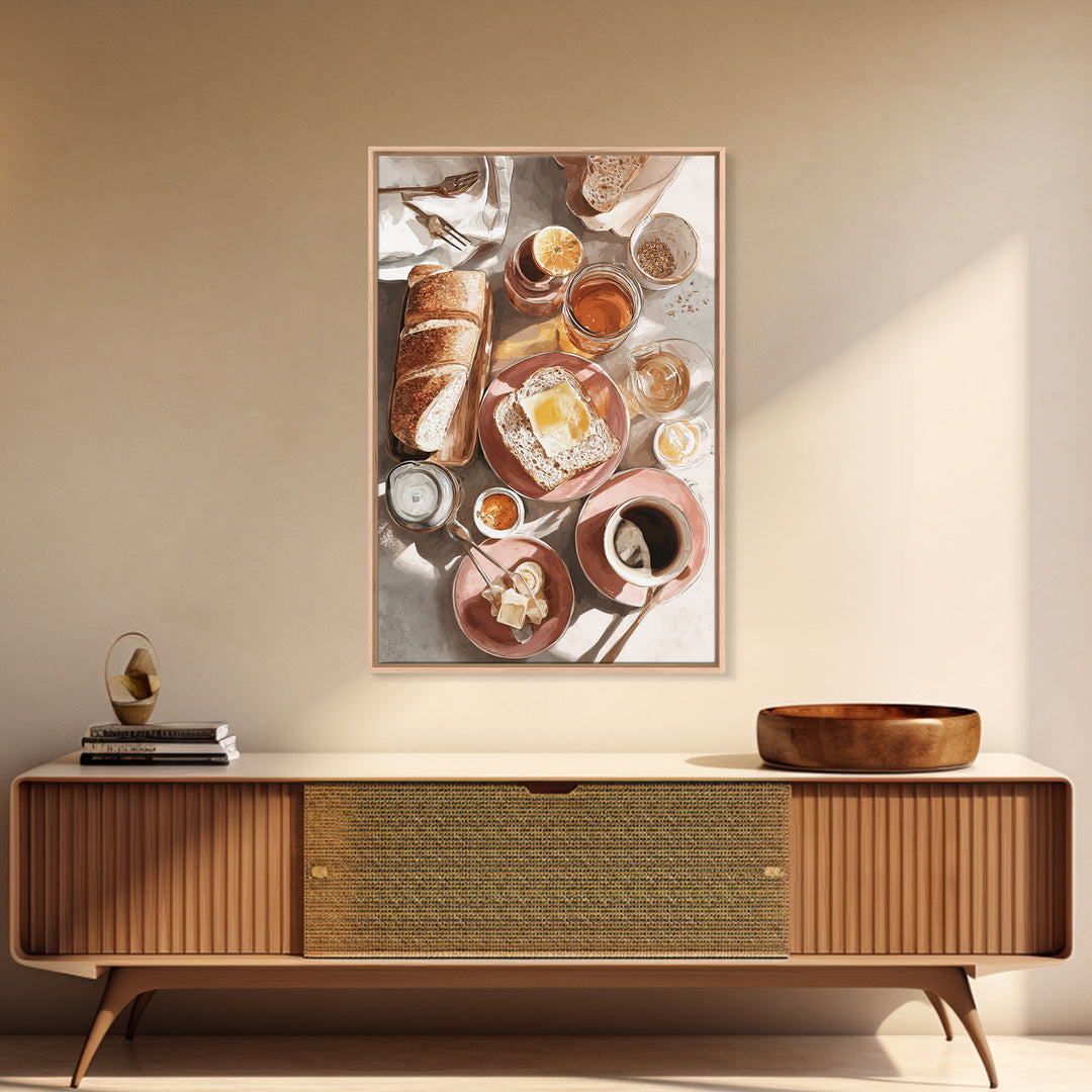 Fresh Bread with Butter and Honey Framed Canvas Print, Kitchen Art, Kitchen, Kitchen Decor, Watercolor Art, Kitchen, KIT-2x3-98