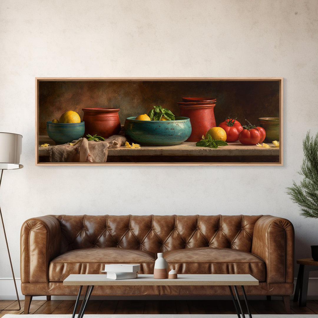 Lemons and Blue Ceramic Bowl Still Life Framed Canvas Print, Kitchen Art, Printable Wall Art, Kitchen Decor, Fine Art, Kitchen, KIT-3x1-18