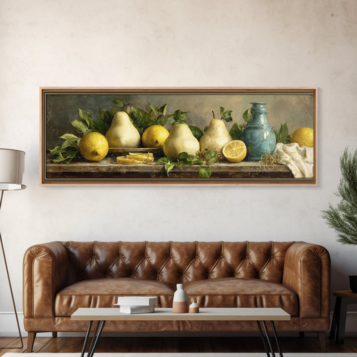 Farmhouse Pears on a Wooden Board Canvas Print, Kitchen Art, Modern Art, Kitchen Decor, Abstract Art, Kitchen, Neutral Decor, KIT-3x1-25