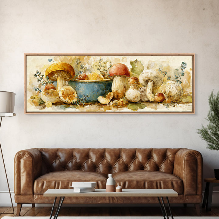 Mushrooms and Thyme Botanical Study Canvas Print, Kitchen Art, Luxury Decor, Kitchen Decor, Fine Art, Kitchen, Art Prints, KIT-3x1-31