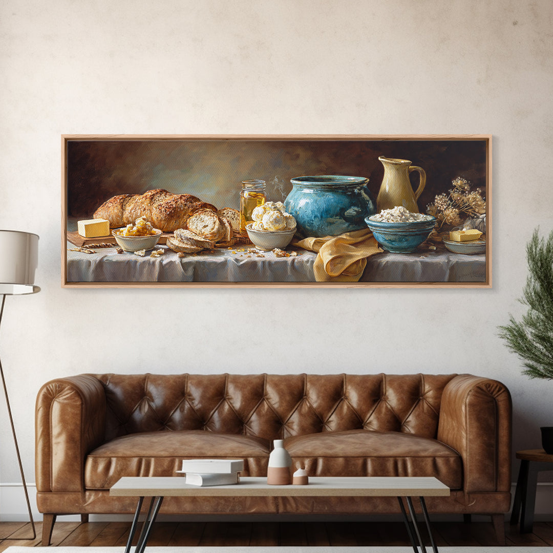 Fresh Bread with Butter and Honey Canvas Print, Kitchen Art, Art Prints, Kitchen Decor, Abstract Art, Kitchen, Modern Art, KIT-3x1-34