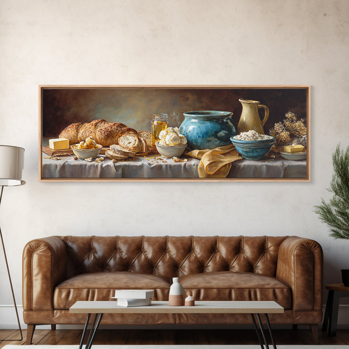 Fresh Bread with Butter and Honey Canvas Print, Kitchen Art, Art Prints, Kitchen Decor, Abstract Art, Kitchen, Modern Art, KIT-3x1-34