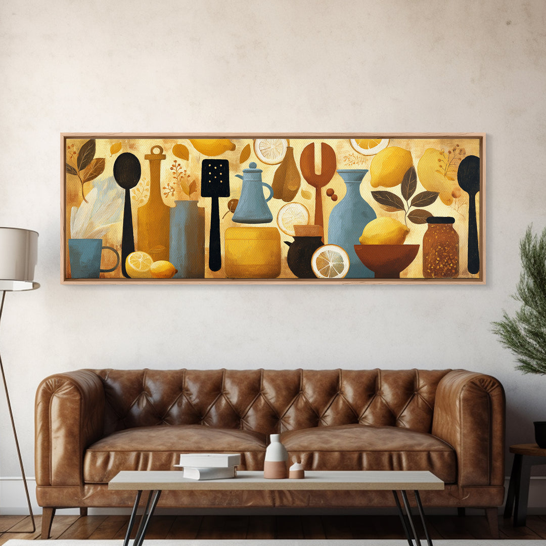 Kitchen Utensil Silhouettes Framed Canvas Print, Kitchen Art, Kitchen Decor, Abstract Art, Kitchen, Kitchen Art Print, KIT-3x1-37