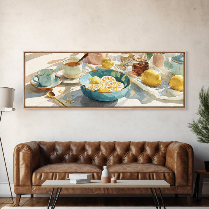 Lemons and Blue Ceramic Bowl Still Life Canvas Print, Kitchen Art, Printable Art, Kitchen Decor, Kitchen, Coffee Wall Art, KIT-3x1-42