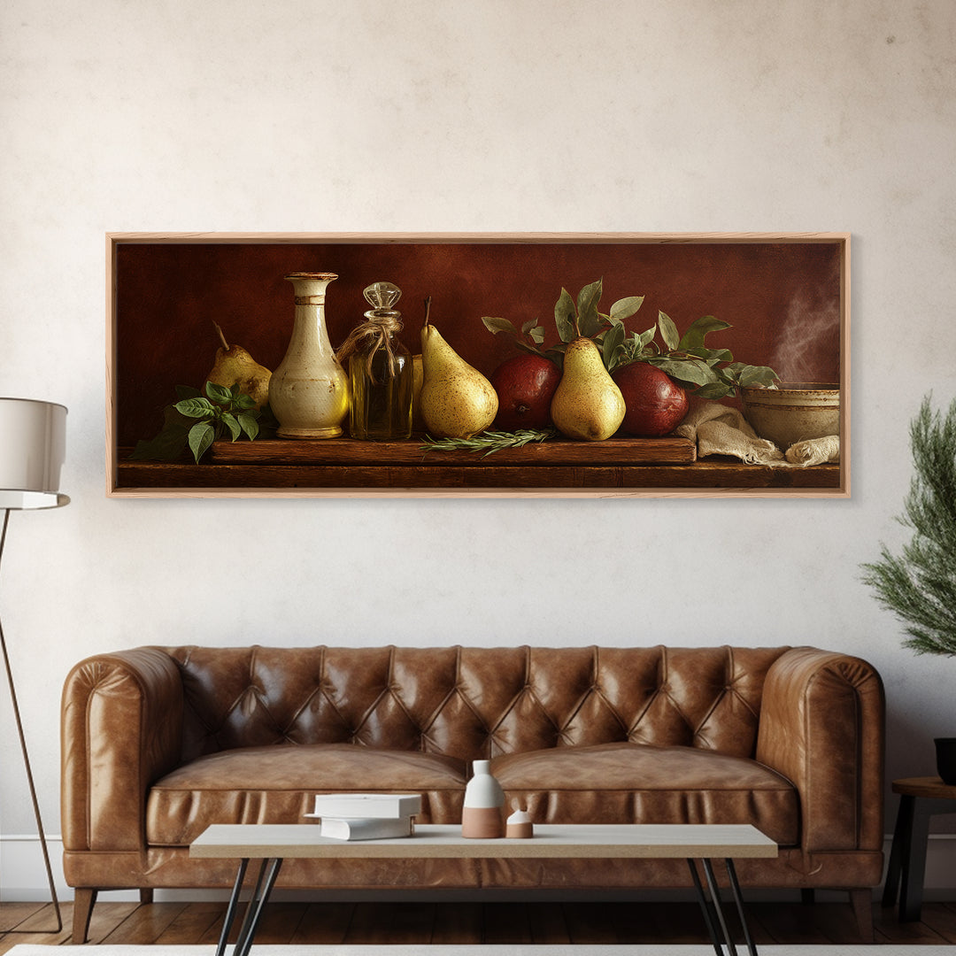 Farmhouse Pears on a Wooden Board Canvas Print, Kitchen Art, Modern Art, Kitchen Decor, Abstract Art, Kitchen, Neutral Decor, KIT-3x1-49