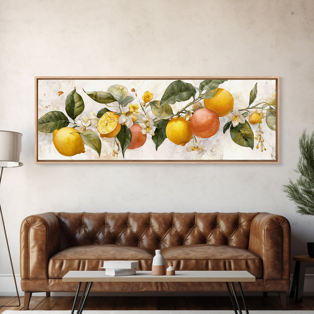 Orange Citrus Botanical Branch Framed Canvas Print, Kitchen Art, Kitchen Decor, Oil Painting, Kitchen, Kitchen Wall Decor, KIT-3x1-51