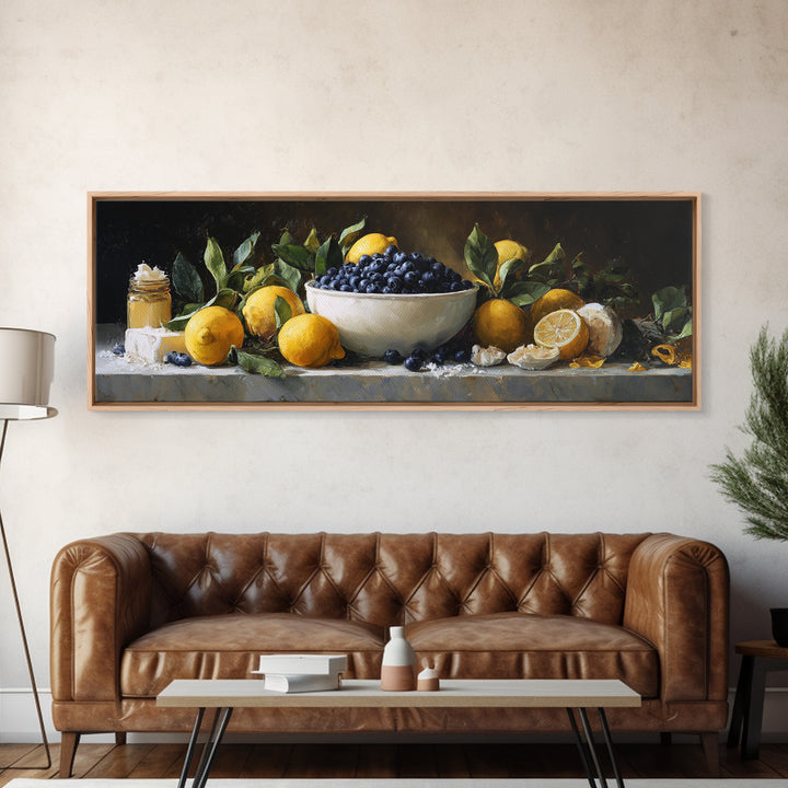 Blueberries in a White Bowl Framed Canvas Print, Kitchen Art, Wall Art, Kitchen Decor, Fine Art, Kitchen, Kitchen Wall Art, KIT-3x1-59