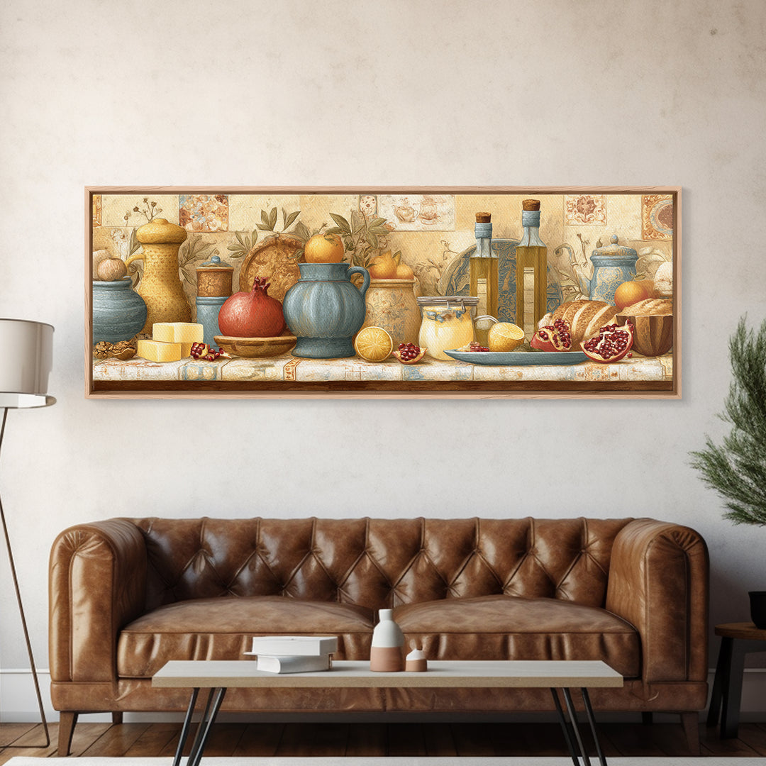 Figs Pomegranates and Linen Composition Canvas Print, Kitchen Art, Gallery Decor, Kitchen Decor, Fine Art, Kitchen, KIT-3x1-62