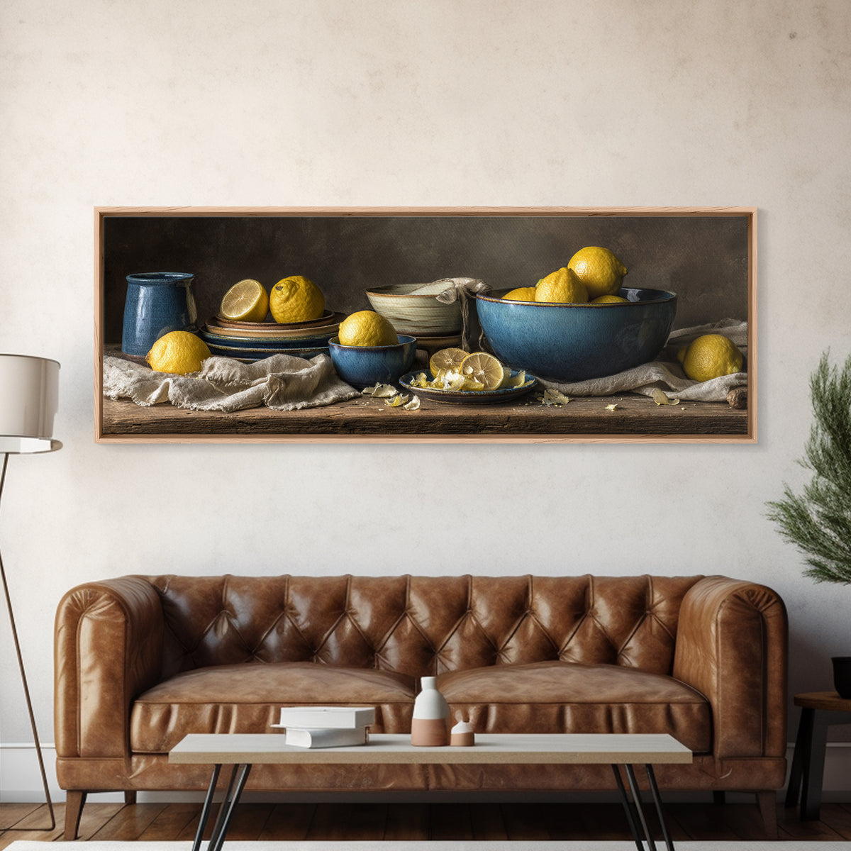 Lemons and Blue Ceramic Bowl Still Life Canvas Print, Kitchen Art, Printable Art, Kitchen Decor, Kitchen, Coffee Wall Art, KIT-3x1-66