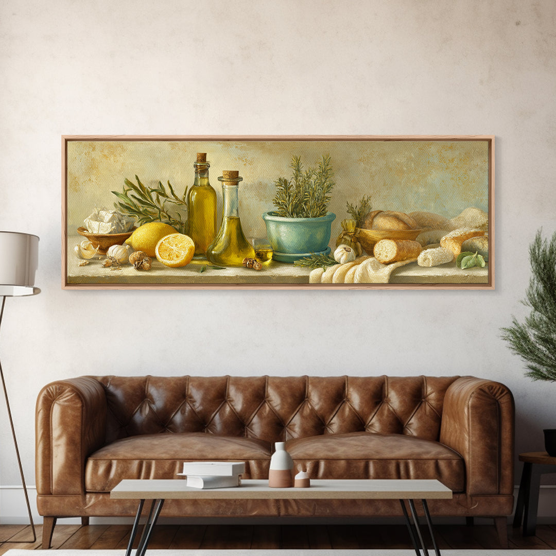 Olive Oil Bottle and Rosemary Branch Framed Canvas Print, Kitchen Art, Trendy Wall Art, Kitchen Decor, Fine Art, Kitchen, KIT-3x1-69