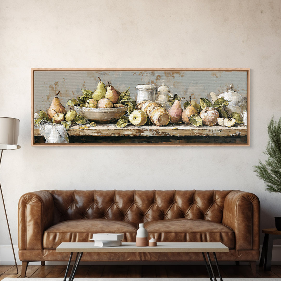 Farmhouse Pears on a Wooden Board Framed Canvas Print, Kitchen Art, Dining Room Wall Art, Kitchen Decor, Fine Art, Kitchen, KIT-3x1-73