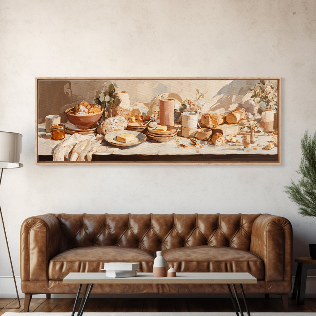 Fresh Bread with Butter and Honey Framed Canvas Print, Kitchen Art, Kitchen Wall Art, Kitchen Decor, Fine Art, Kitchen, KIT-3x1-82
