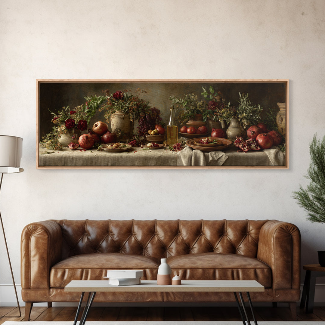 Figs Pomegranates and Linen Composition Canvas Print, Kitchen Art, Digital Wall Art, Kitchen Decor, Abstract Art, Kitchen, KIT-3x1-86