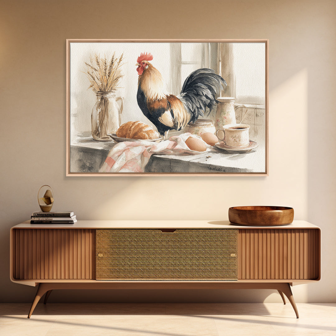 Rooster Portrait for Country Kitchen Charm Framed Canvas Print, Kitchen Art, Printable Art, Kitchen Decor, Oil Painting, KIT-3x2-20