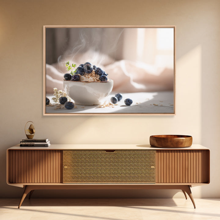 Blueberries in a White Bowl Framed Canvas Print, Kitchen Art, Kitchen Decor, Kitchen, Kitchen Art Print, Bar Cart Decor, KIT-3x2-23