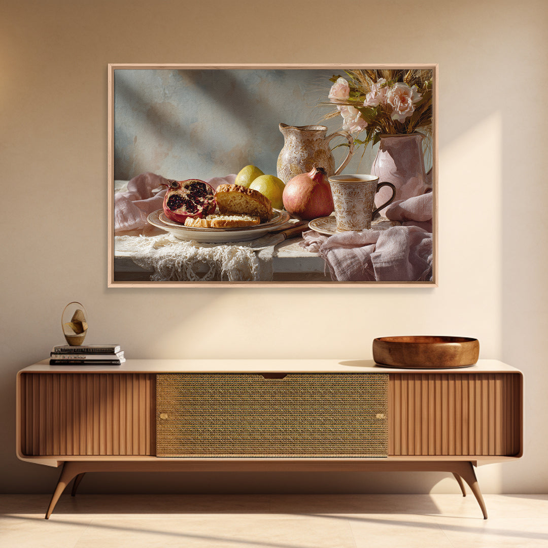 Figs Pomegranates and Linen Composition Canvas Print, Kitchen Art, Digital Wall Art, Kitchen Decor, Abstract Art, Kitchen, KIT-3x2-26