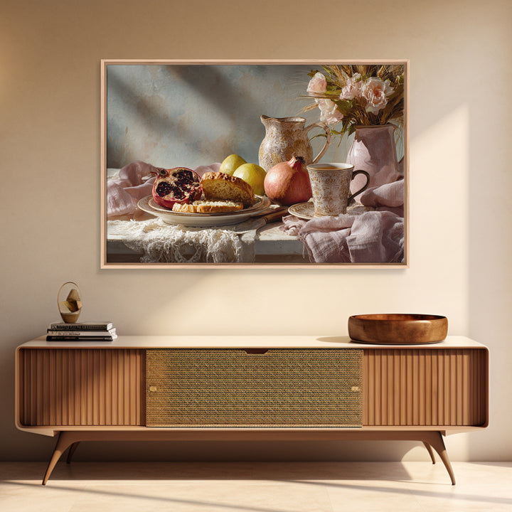 Figs Pomegranates and Linen Composition Canvas Print, Kitchen Art, Digital Wall Art, Kitchen Decor, Abstract Art, Kitchen, KIT-3x2-26
