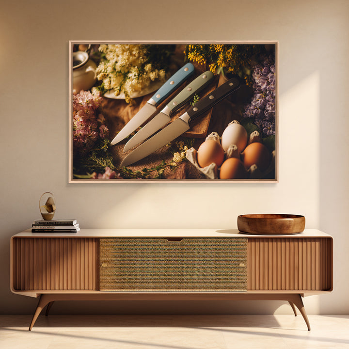 Chef Knives and Herbs Arranged as Graphic Canvas Print, Kitchen Art, Kitchen Wall Art, Kitchen Decor, Fine Art, Kitchen, KIT-3x2-38