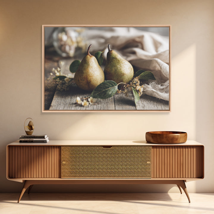 Farmhouse Pears on a Wooden Board Canvas Print, Kitchen Art, Coffee Art, Kitchen Decor, Oil Painting, Kitchen, Fine Art Print, KIT-3x2-61