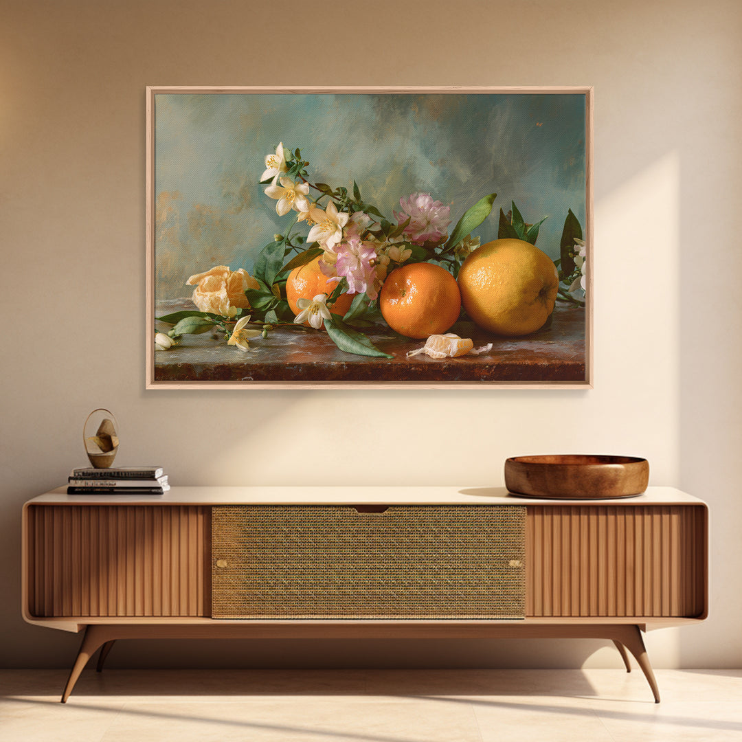 Orange Citrus Botanical Branch Framed Canvas Print, Kitchen Art, Art Deco, Kitchen Decor, Oil Painting, Kitchen, Poster Art, KIT-3x2-63