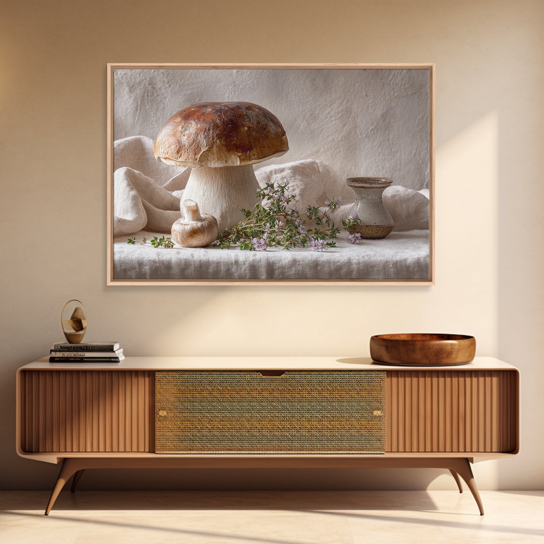 Mushrooms and Thyme Botanical Study Canvas Print, Kitchen Art, Textured Painting, Kitchen Decor, Watercolor Art, Kitchen, KIT-3x2-67
