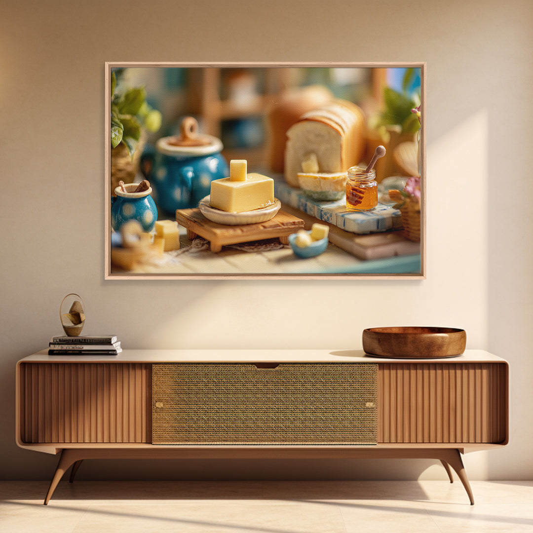 Fresh Bread with Butter and Honey Canvas Print, Kitchen Art, Minimalist Wall Art, Kitchen Decor, Abstract Art, Kitchen, KIT-3x2-94