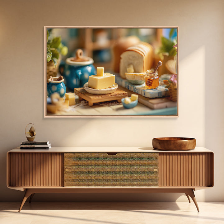 Fresh Bread with Butter and Honey Canvas Print, Kitchen Art, Minimalist Wall Art, Kitchen Decor, Abstract Art, Kitchen, KIT-3x2-94