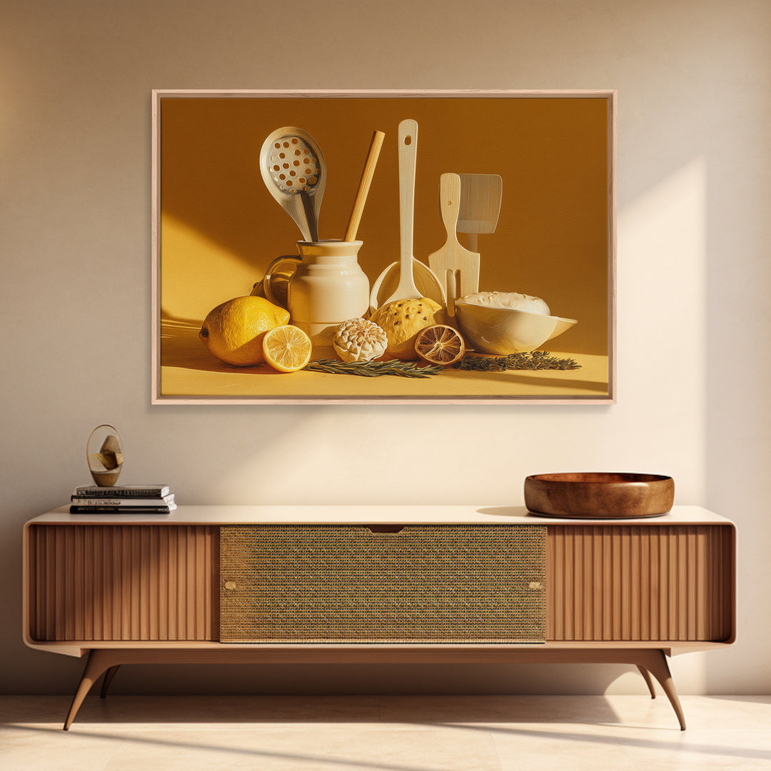 Kitchen Utensil Silhouettes Framed Canvas Print, Kitchen Art, Bar Cart Decor, Kitchen Decor, Abstract Art, Kitchen, KIT-3x2-97