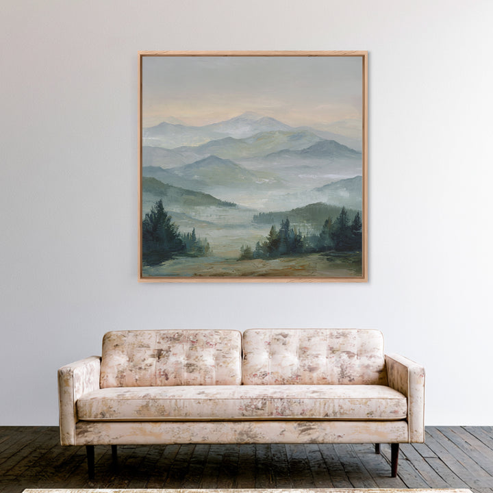 Misty Mountain Valley at Sunrise Canvas Print, Landscape Art, Room Decor, Living Room Decor, Fine Art, Horizon, LAN-1x1-25