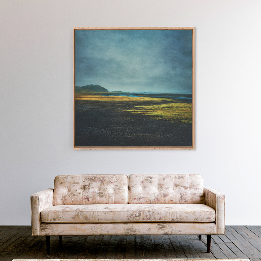 Volcanic Black Beach Framed Canvas Print, Landscape Art, Gallery Decor, Living Room Decor, Fine Art, Horizon, Wall Art, LAN-1x1-38