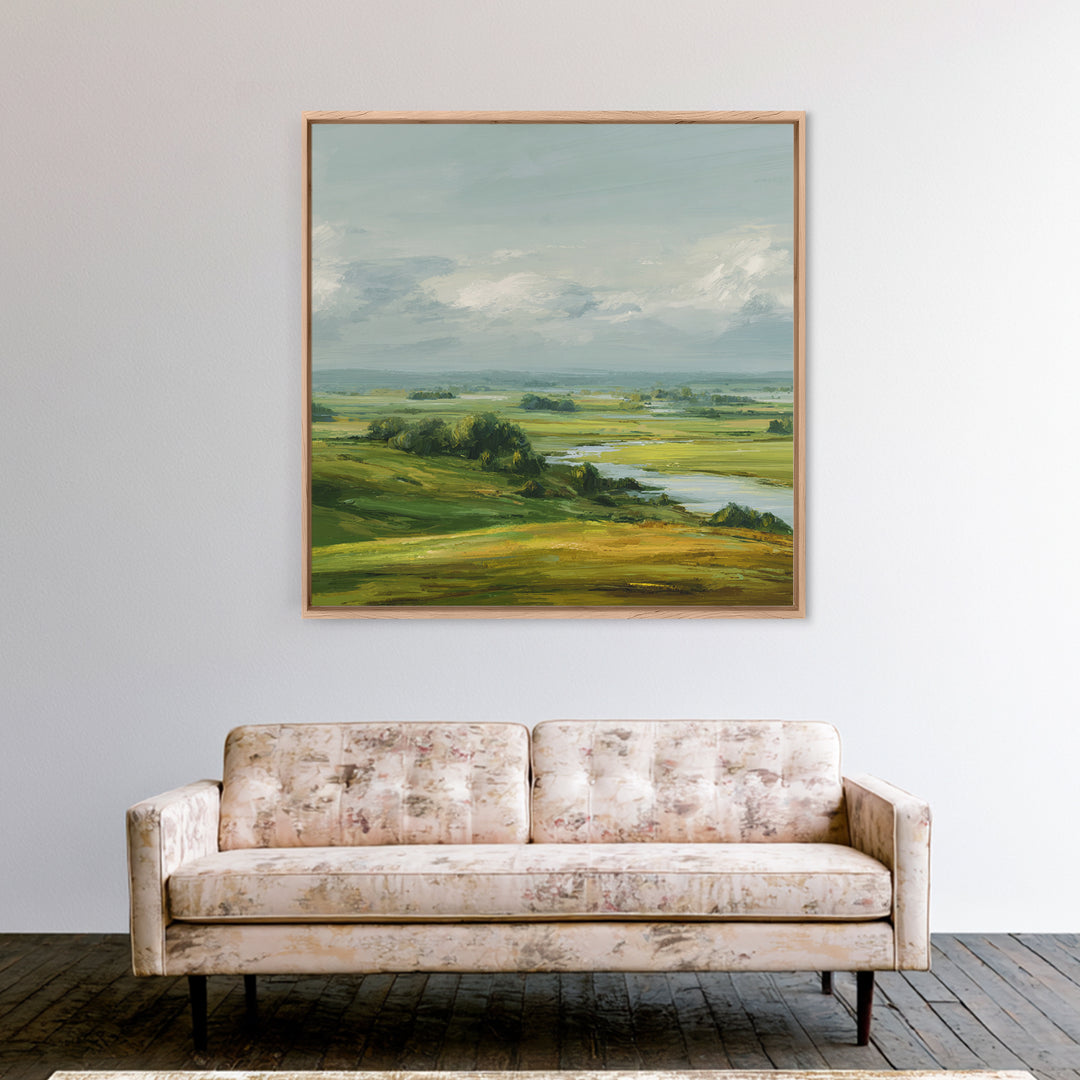 Rolling Green Hills Canvas Print, Landscape Art, Floral Wall Art, Living Room Decor, Fine Art, Horizon, Minimalist Decor, LAN-1x1-54