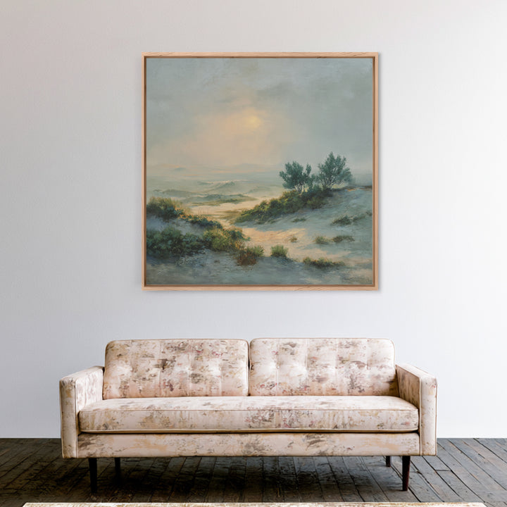 Desert Dunes under Pale Moon Canvas Print, Landscape Art, Gallery Decor, Living Room Decor, Fine Art, Horizon, Wall Art, LAN-1x1-59