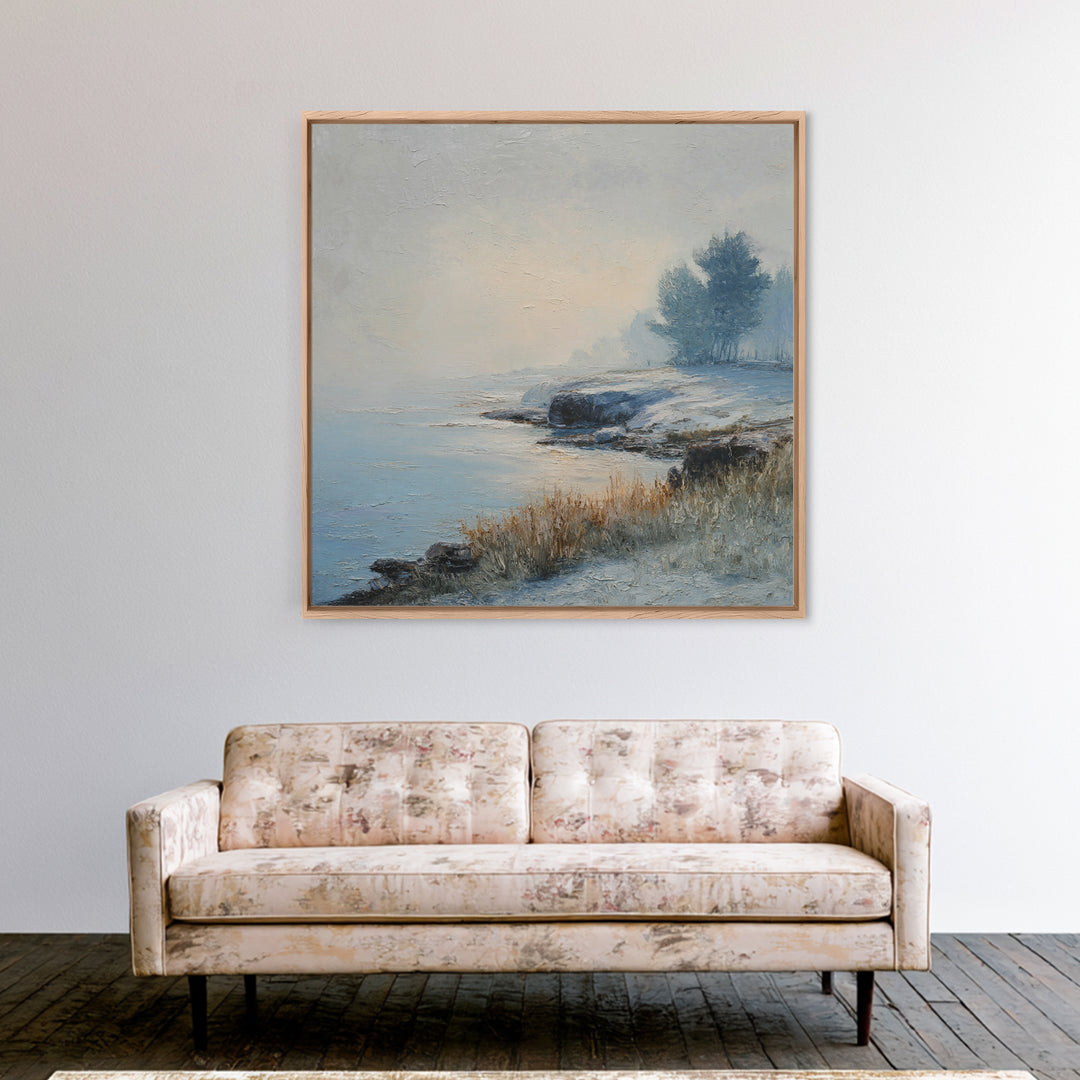 Fjord Landscape with Icy Blue Water Canvas Print, Landscape Art, Luxury Decor, Living Room Decor, Horizon, Digital Art, LAN-1x1-87