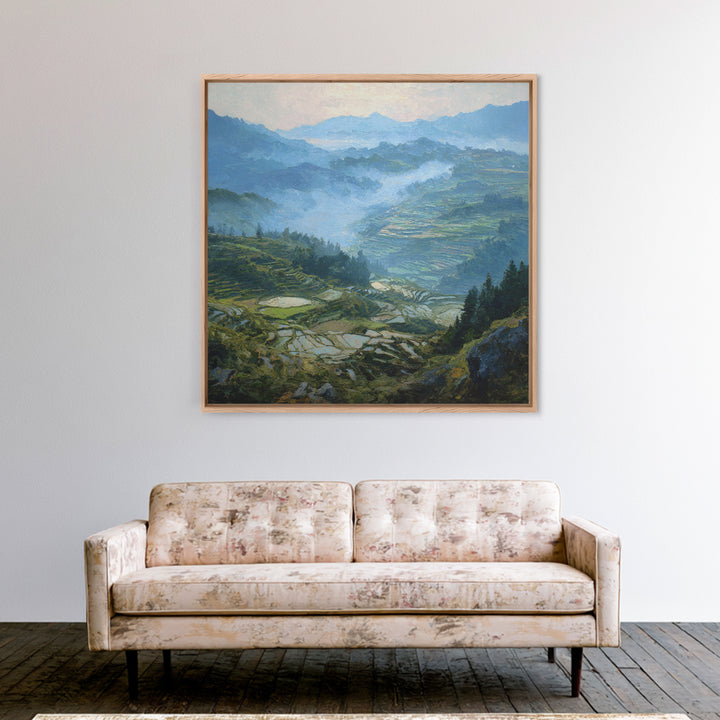 Rice Terraces Glowing Canvas Print, Landscape Art, Neutral Decor, Living Room Decor, Oil Painting, Horizon, Home Decor, LAN-1x1-90