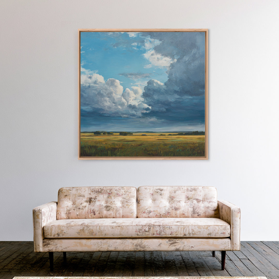 Storm Clouds over an Open Prairie Canvas Print, Landscape Art, Decor, Living Room Decor, Oil Painting, Horizon, LAN-1x1-99