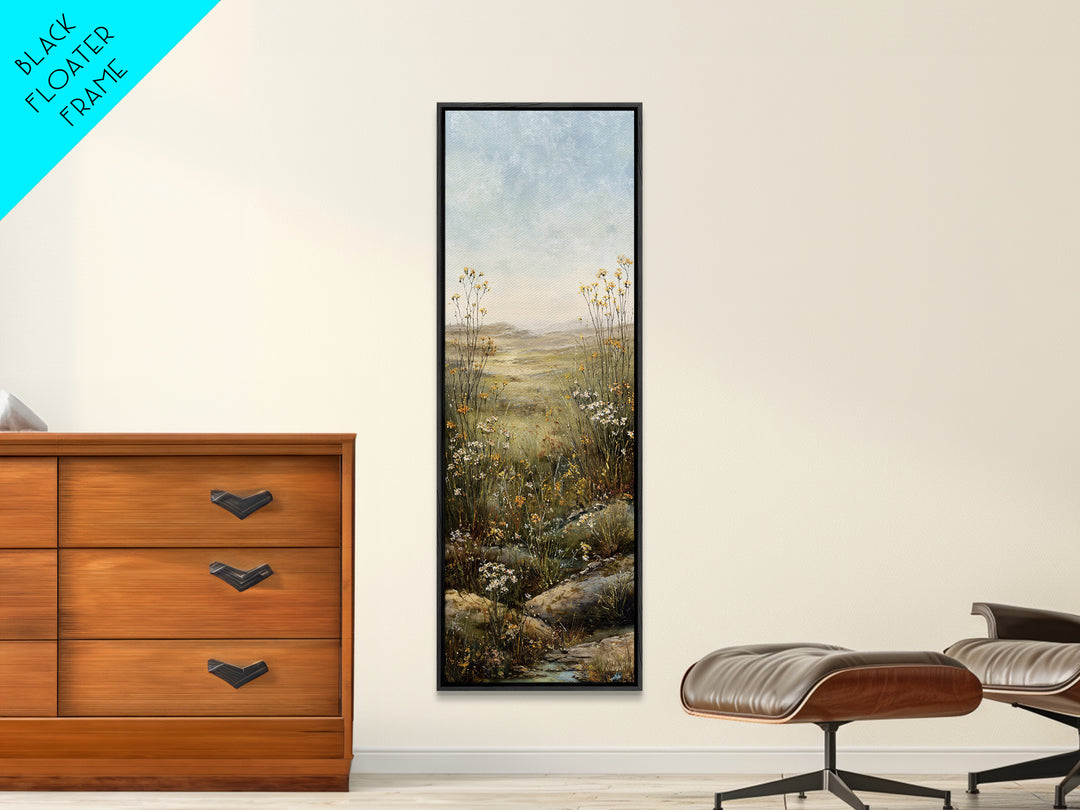 Sunlit Meadow with Wildflowers Canvas Print, Landscape Art, Modern Art, Living Room Decor, Fine Art, Horizon, Contemporary Art, LAN-1x3-1