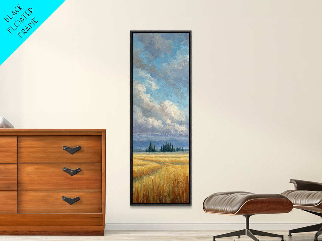 Golden Wheat Field Beneath Huge Clouds Canvas Print, Landscape Art, Wall Art, Living Room Decor, Horizon, Framed Wall Art, LAN-1x3-12