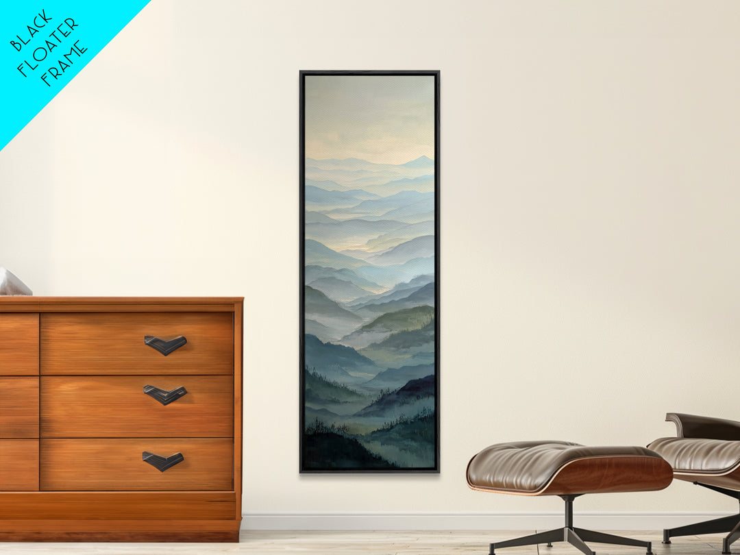 Misty Mountain Valley at Sunrise Canvas Print, Landscape Art, Minimalist Decor, Living Room Decor, Oil Painting, Horizon, LAN-1x3-13