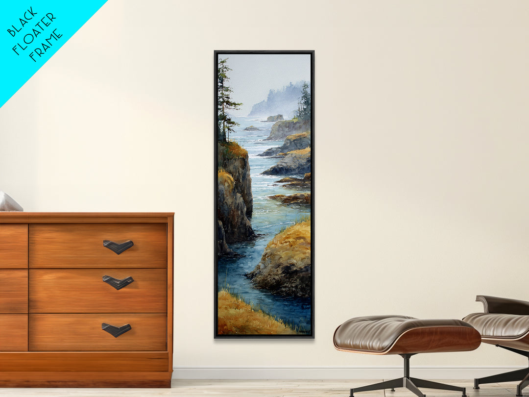Coastal Cliffs with Crashing Waves Framed Canvas Print, Landscape Art, Wall Decor, Living Room Decor, Fine Art, Horizon, LAN-1x3-20