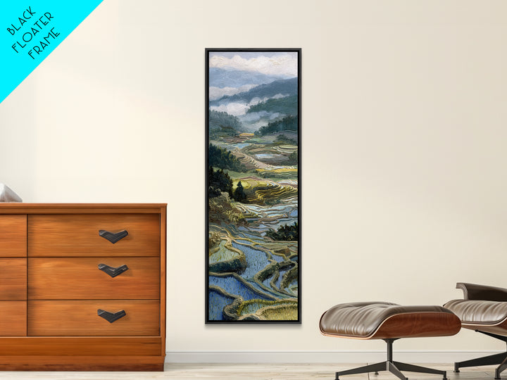 Rice Terraces Glowing Framed Canvas Print, Landscape Art, Floral Wall Art, Living Room Decor, Horizon, Minimalist Decor, LAN-1x3-30