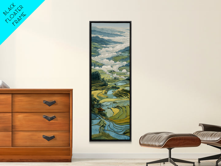 Rice Terraces Glowing Framed Canvas Print, Landscape Art, Floral Wall Art, Living Room Decor, Horizon, Minimalist Decor, LAN-1x3-54