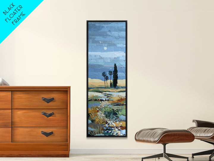 Desert Dunes under Pale Moon Framed Canvas Print, Landscape Art, Gallery Decor, Living Room Decor, Fine Art, Horizon, LAN-1x3-71
